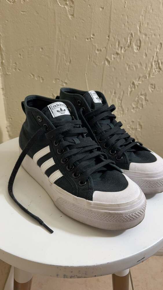 Adidas Womens Nizza Platform Mid Black White Casual Shoes Sneakers Sz 8.5